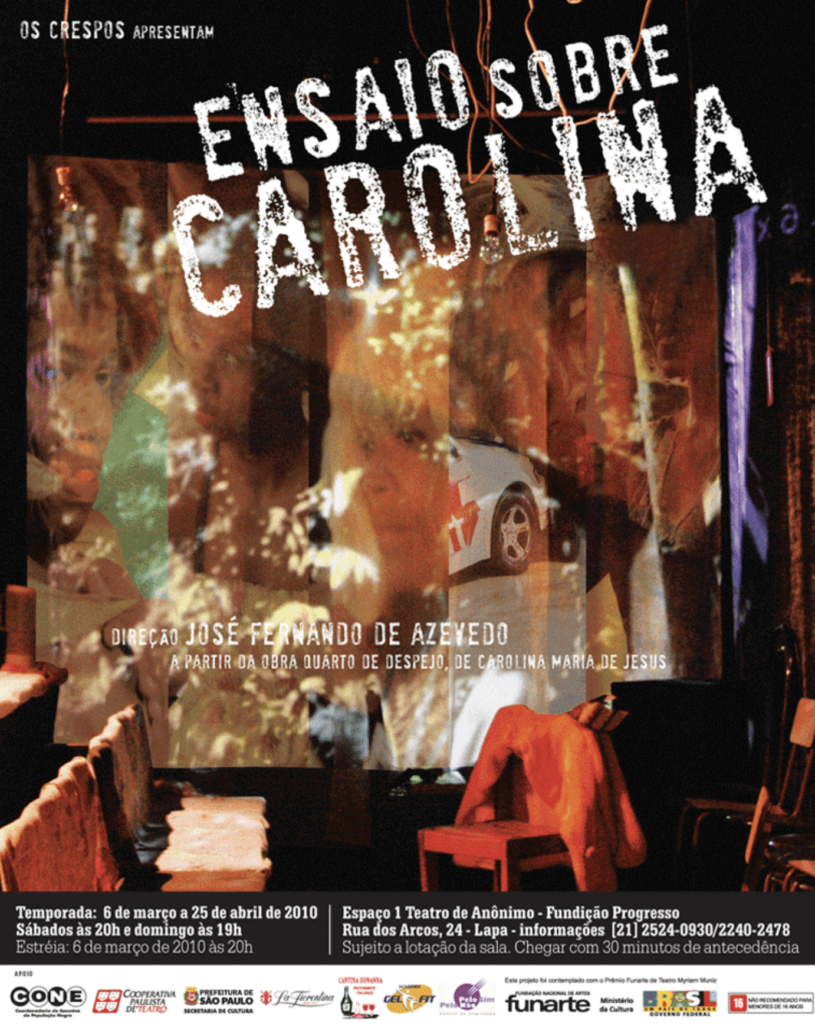 Flyer de divulgação da peça Ensaio sobre Carolina, da companhia de teatro Os Crespos