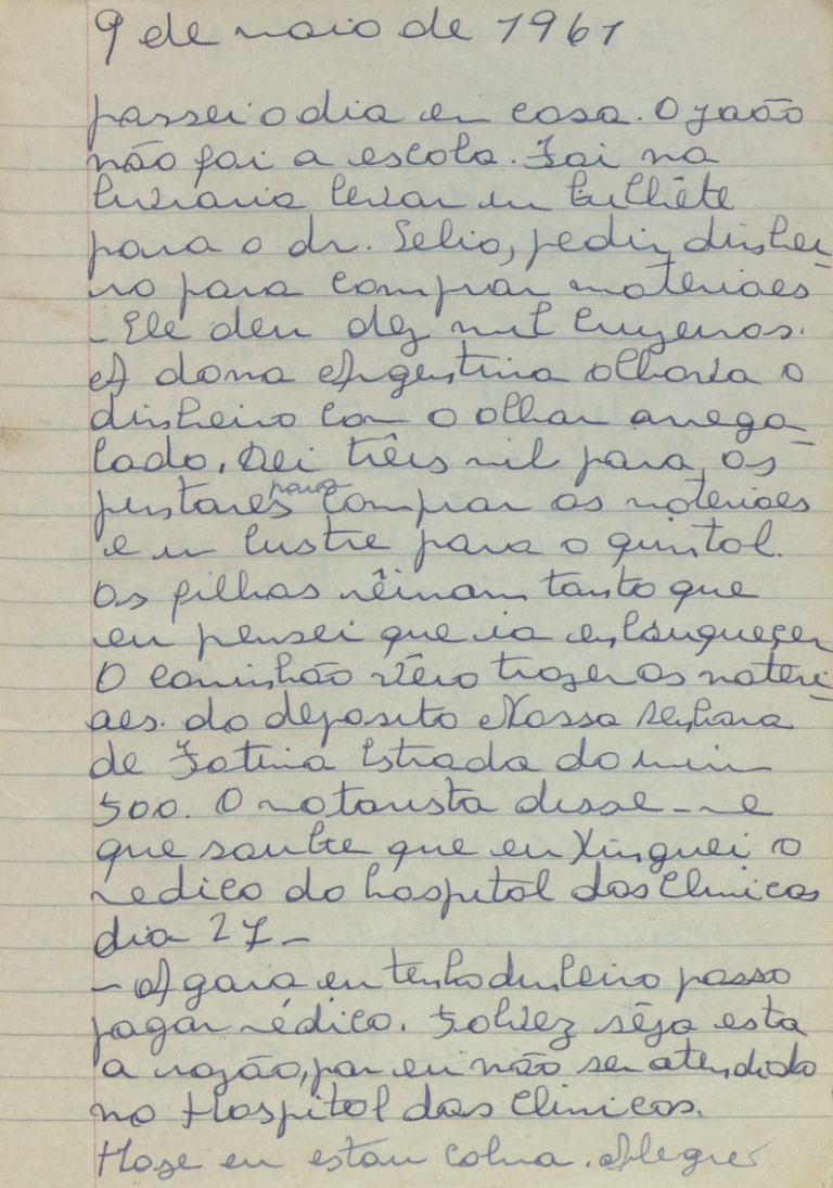 Página de manuscrito do diário, 07/05/1961 a 21/05/1961