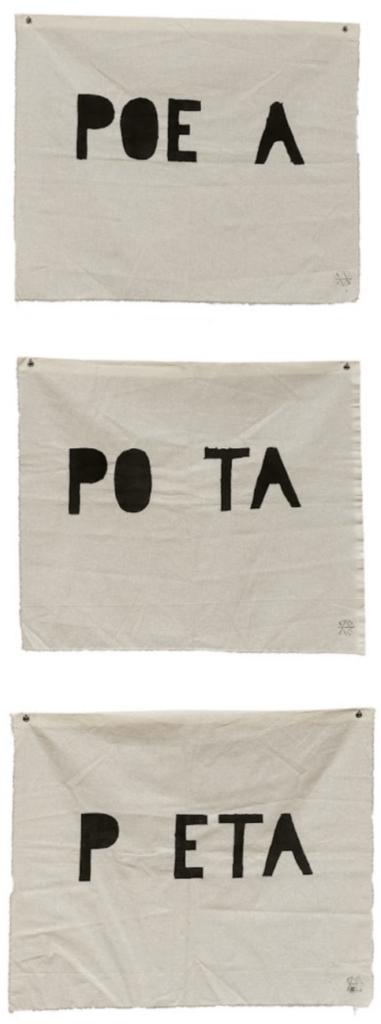 André Vargas. “Preta porta poema”, 2018. Tinta PVA sobre tecido. Coleção do artista, Rio de Janeiro.